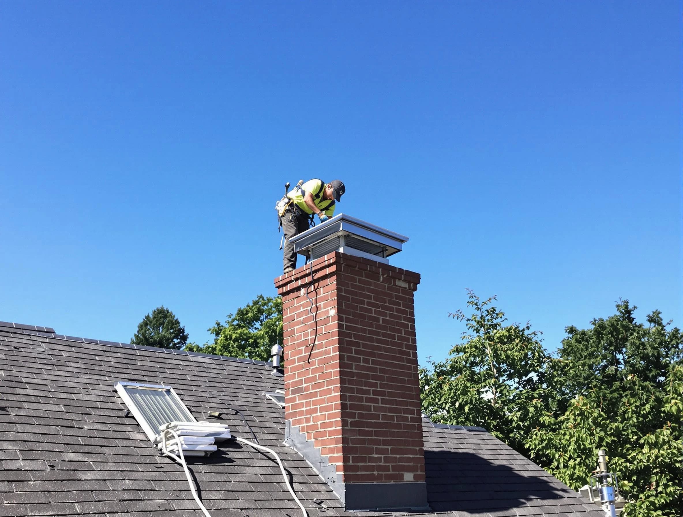 Syracuse Chimney Sweep technician measuring a chimney cap in Syracuse, UT