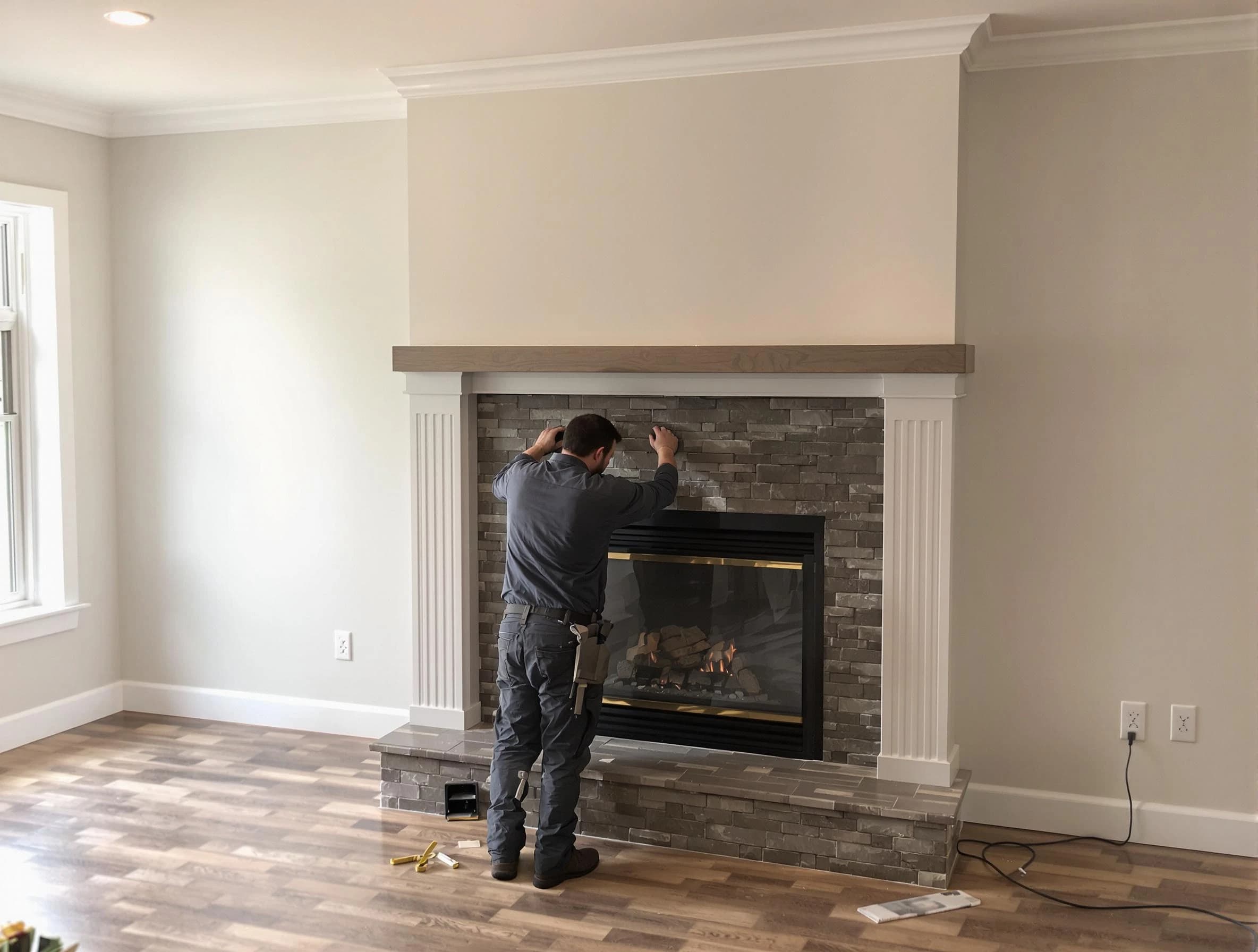 Syracuse Chimney Sweep finishing a custom fireplace install in Syracuse, UT