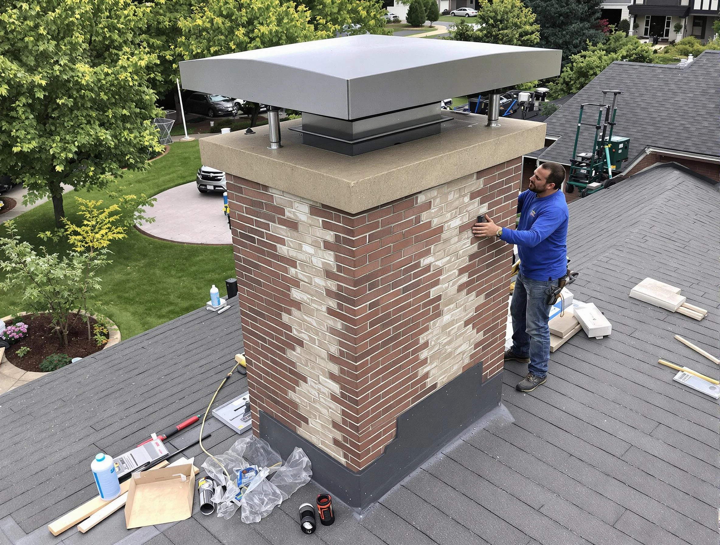 Syracuse Chimney Sweep team working on a custom chimney remodel in Syracuse, UT