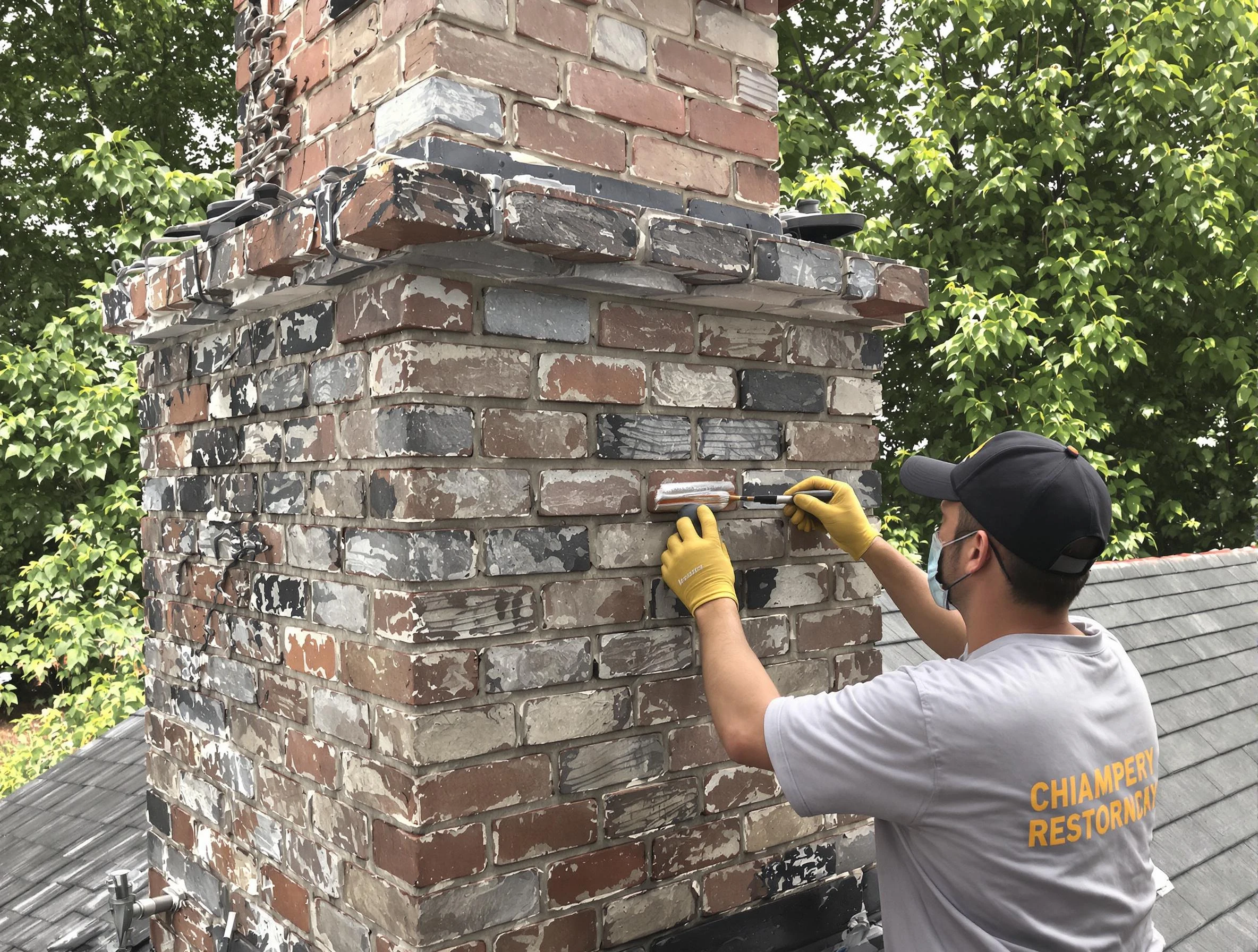 In-progress chimney restoration by Syracuse Chimney Sweep in Syracuse, UT